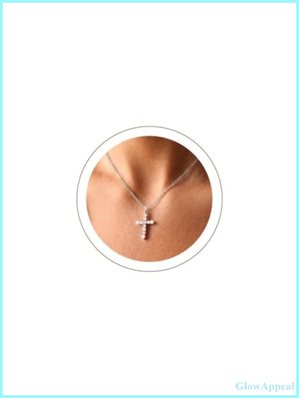 CZ Cross Pendant Necklace with Stainless Steel Chain Adjustable 18+2 Inch